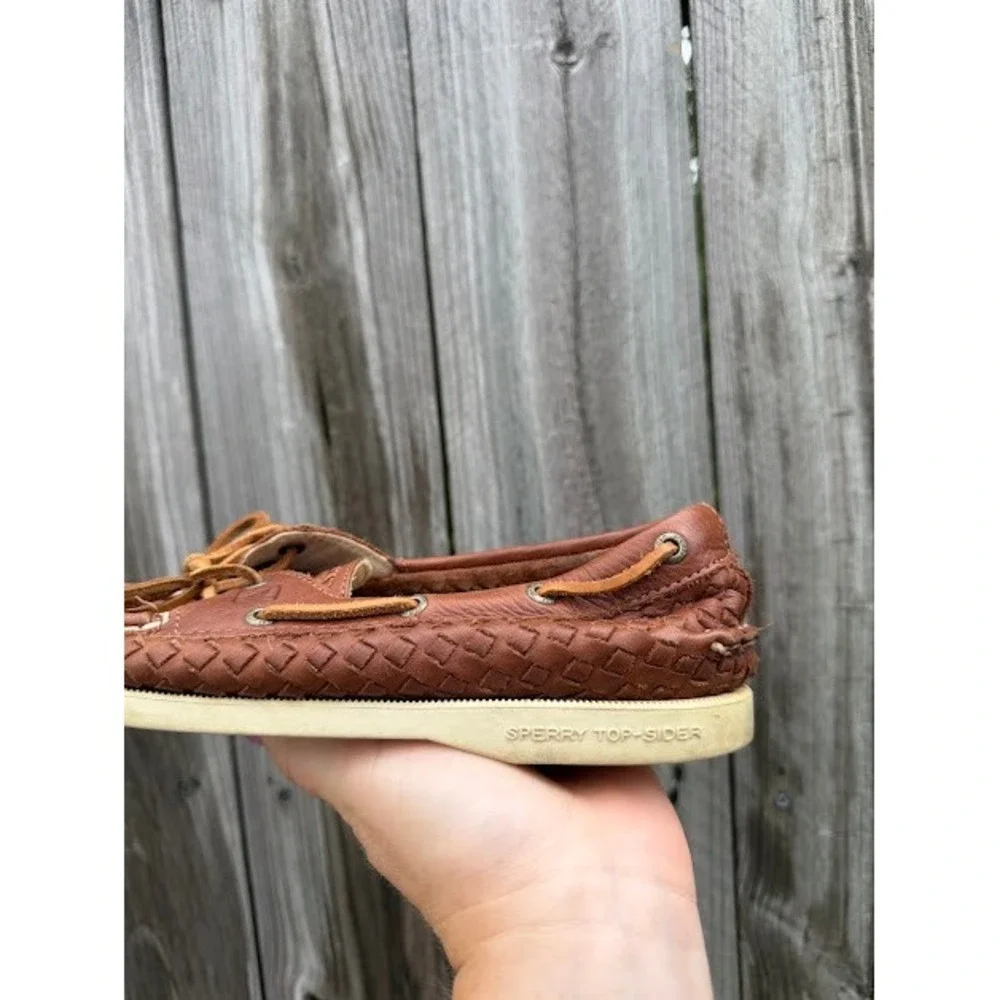 Coastal Preppy Sperry Top-Sider Boat Shoes 7.5 Brown Woven Leather Loafers